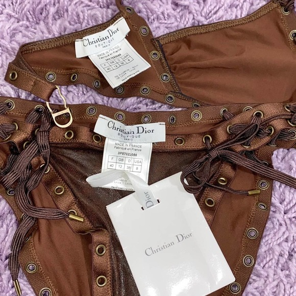 *SOLD* NWT Galliano Christian Dior VTG 2003 Brown Faux Leather Lace Up Bikini - Picture 4 of 12
